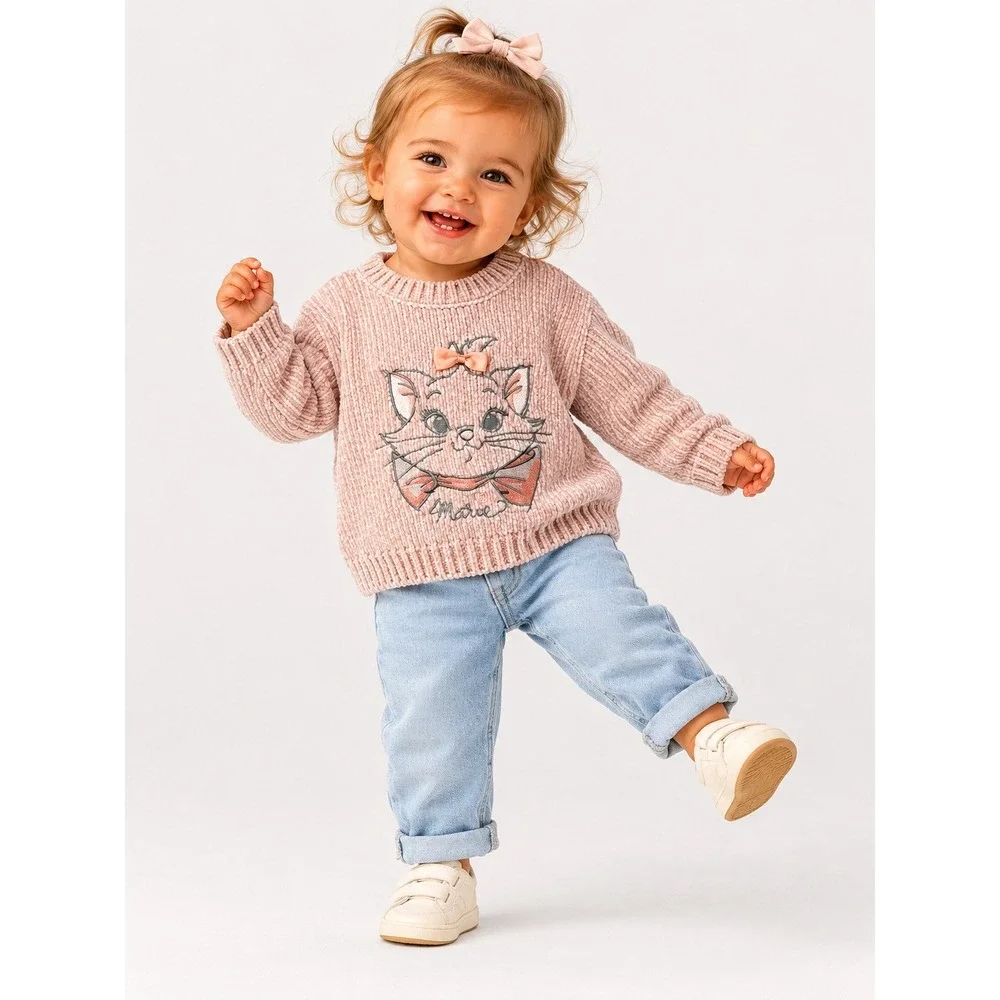 Disney‎ Marie Aristocats Light Pink Chenille Knit Sweater 18M